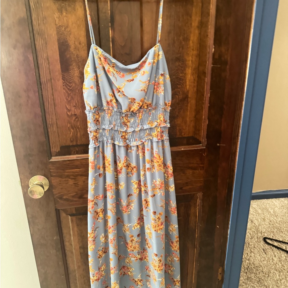 Trixxi Blue and Orange Floral Midi Dress